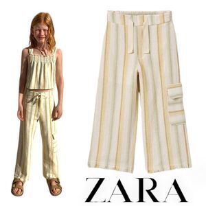 ZARA Kids | Green/Ecru | STRIPED TEXTURED PANTS